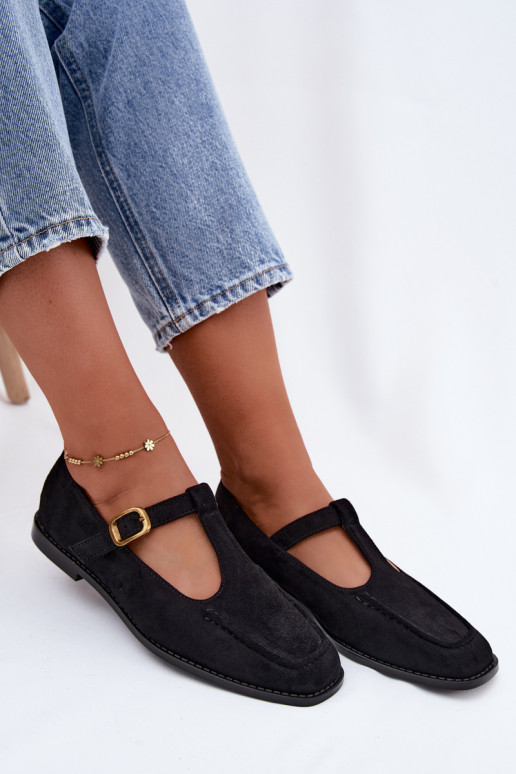 Schwarze Damenschuhe mit Riemen aus Kunstveloursleder Bonnia