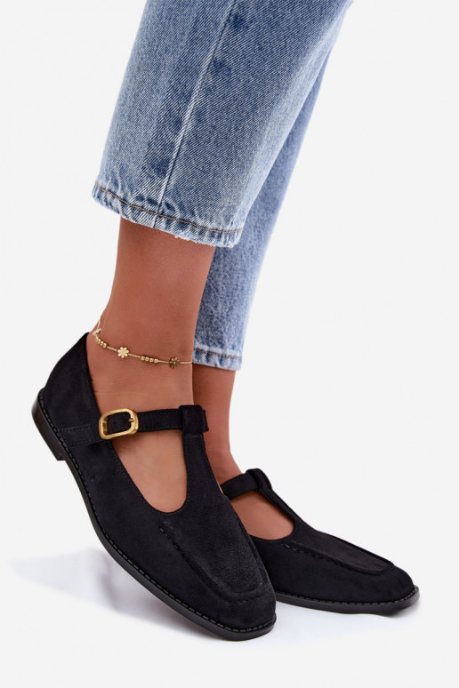 Schwarze Damenschuhe mit Riemen aus Kunstveloursleder Bonnia