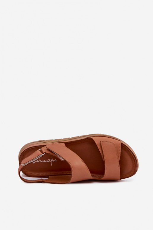 Braune Damen-Sandalen mit Plattform und klebrigen Verschlüssen