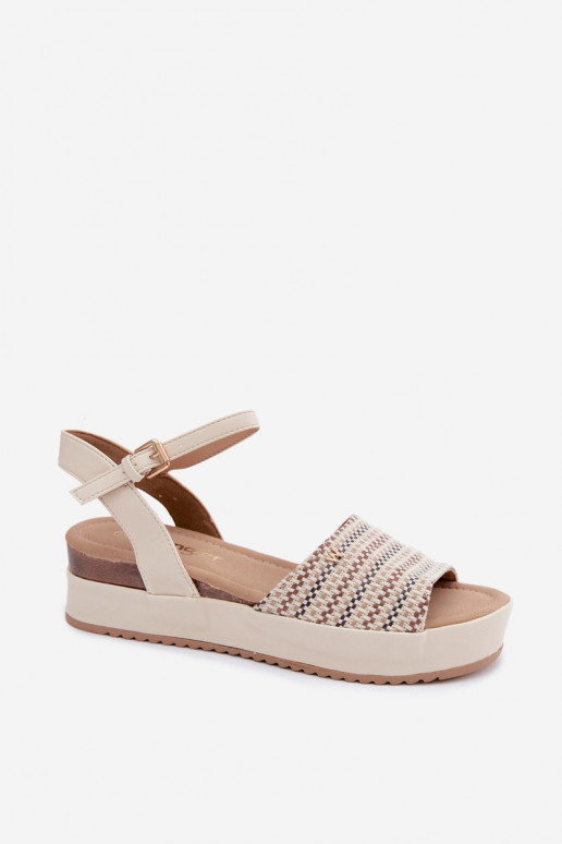 Elfenbeinfarbene Damen-Sandalen mit Plattform