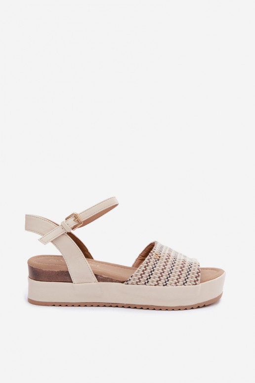 Elfenbeinfarbene Damen-Sandalen mit Plattform