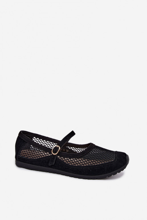Netz-Ballerinas mit Riemen in Schwarz Chicca