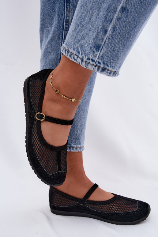 Netz-Ballerinas mit Riemen in Schwarz Chicca