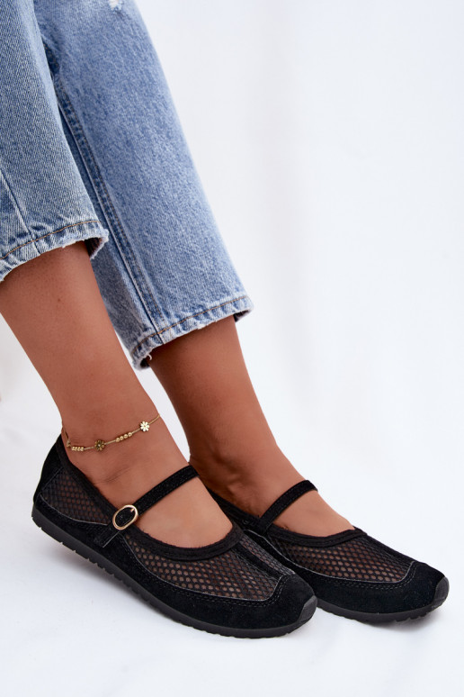 Netz-Ballerinas mit Riemen in Schwarz Chicca