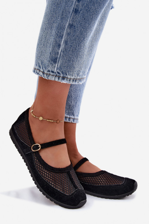 Netz-Ballerinas mit Riemen in Schwarz Chicca