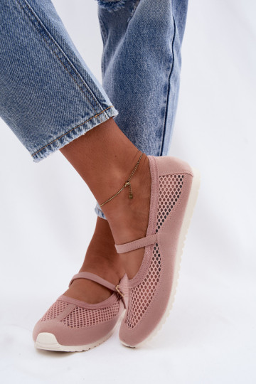 Netz-Ballerinas mit Riemen in Rosa Chicca 2