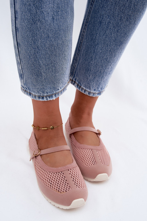 Netz-Ballerinas mit Riemen in Rosa Chicca