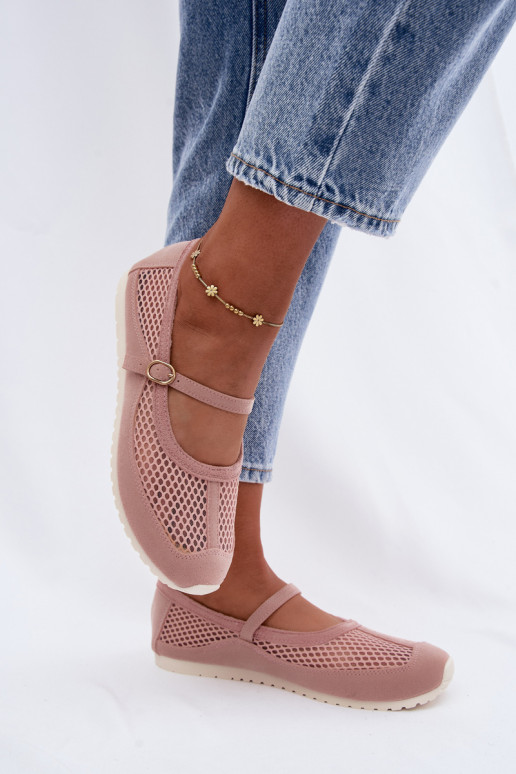 Netz-Ballerinas mit Riemen in Rosa Chicca