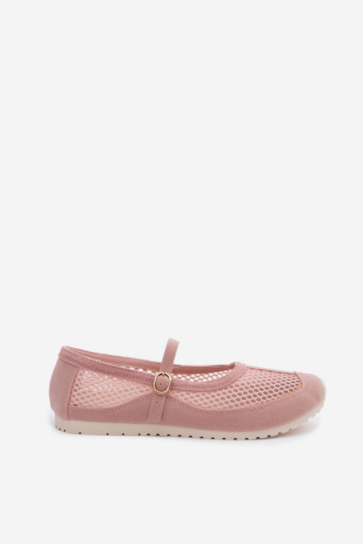 Netz-Ballerinas mit Riemen in Rosa Chicca