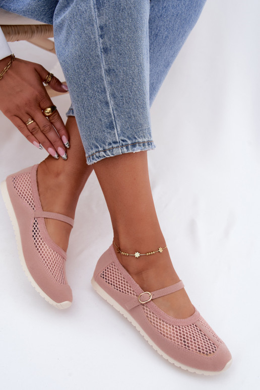 Netz-Ballerinas mit Riemen in Rosa Chicca