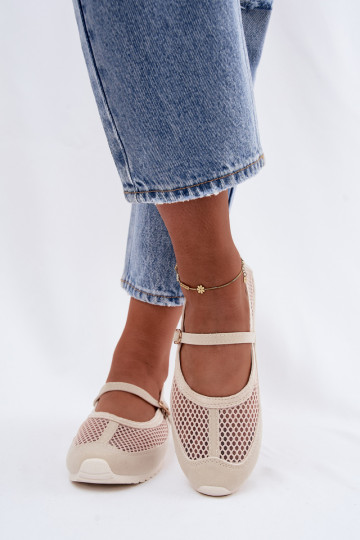Netz-Ballerinas mit Riemen in Sand Chicca