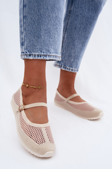 Netz-Ballerinas mit Riemen in Sand Chicca 2