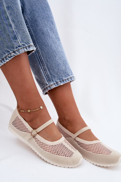 Netz-Ballerinas mit Riemen in Sand Chicca