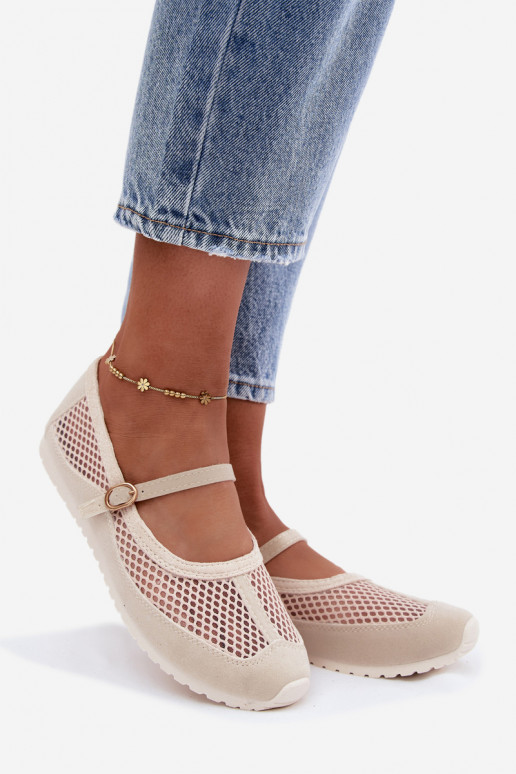 Netz-Ballerinas mit Riemen in Sand Chicca