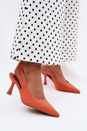Damen-Sandalen mit dünnen Absätzen aus Kunstwildleder in Orange Saria 2