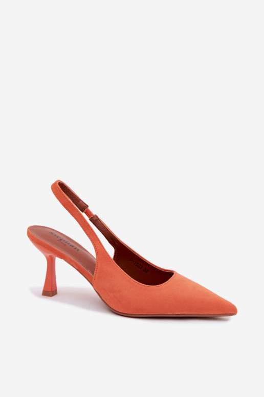 Damen-Sandalen mit dünnen Absätzen aus Kunstwildleder in Orange Saria