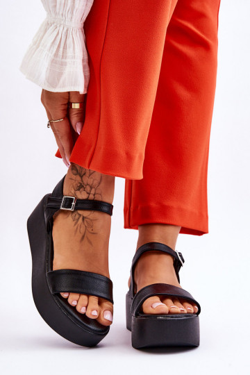 Damen schwarze Plateausandalen Casen