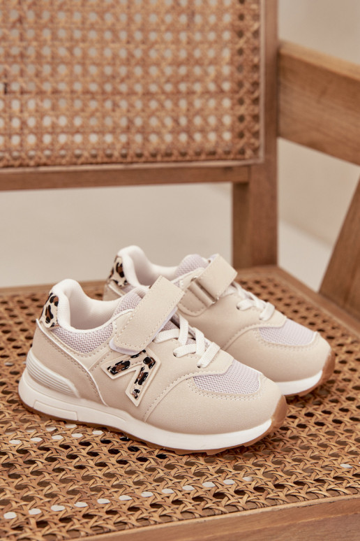Beige Kinder-Sneaker mit Klettverschluss Galisse