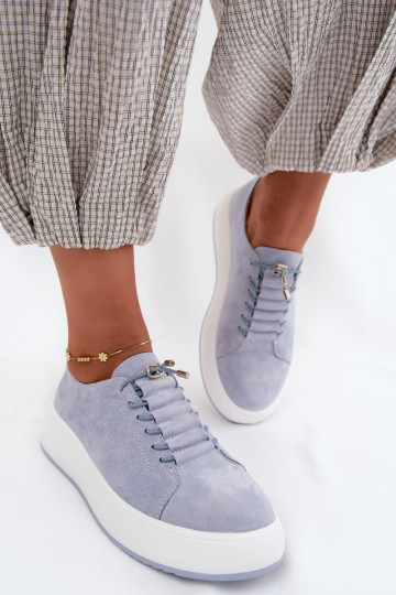 Blaue Plattform-Sneaker aus Kunstveloursleder Blushy