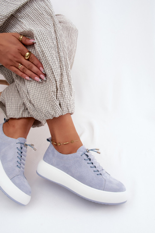 Blaue Plattform-Sneaker aus Kunstveloursleder Blushy