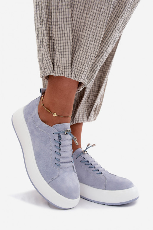 Blaue Plattform-Sneaker aus Kunstveloursleder Blushy