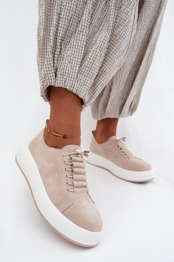 Beige Plattform-Sneaker aus Kunstveloursleder Blushy 2