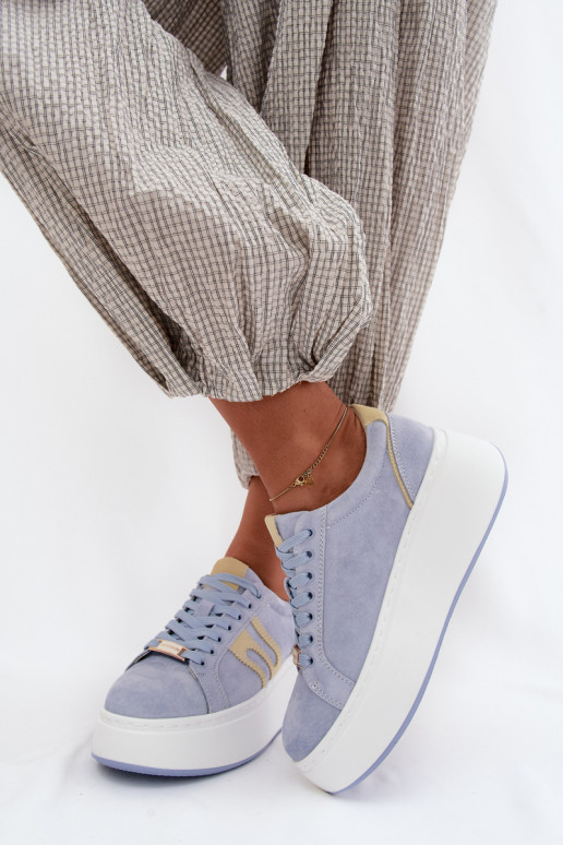 Sneakers Stilvollllschuhe Feminin mit einer Plattform natürliches INildlederoZua blaue Farbe Salima