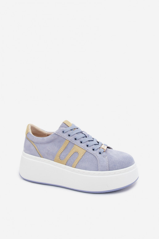 Sneakers Stilvollllschuhe Feminin mit einer Plattform natürliches INildlederoZua blaue Farbe Salima