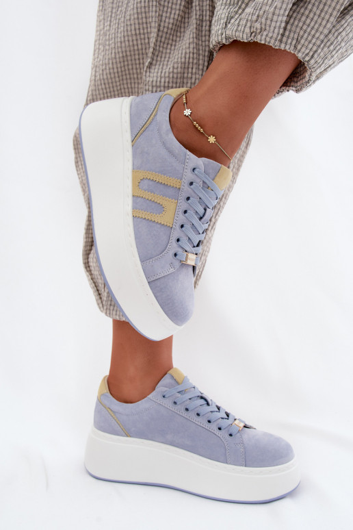Sneakers Stilvollllschuhe Feminin mit einer Plattform natürliches INildlederoZua blaue Farbe Salima