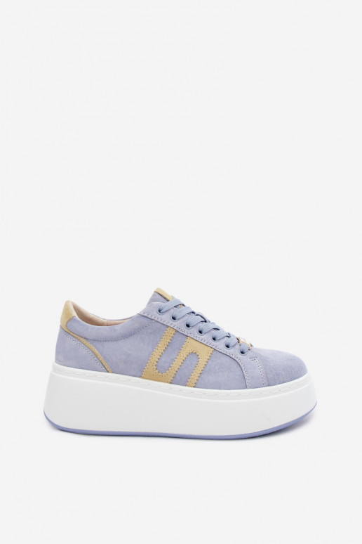 Sneakers Stilvollllschuhe Feminin mit einer Plattform natürliches INildlederoZua blaue Farbe Salima