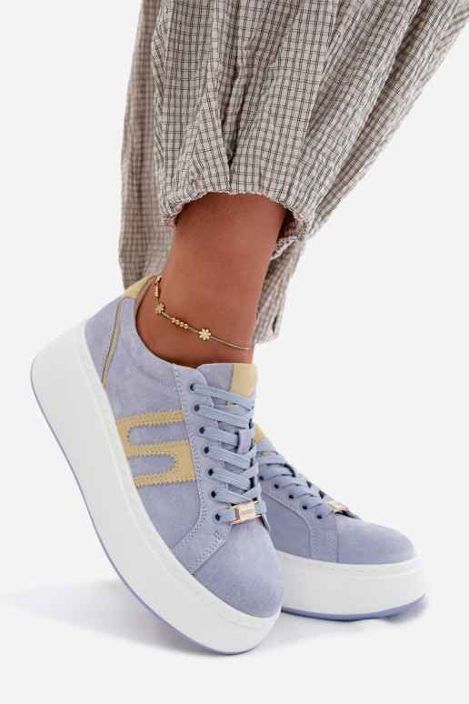 Sneakers Stilvollllschuhe Feminin mit einer Plattform natürliches INildlederoZua blaue Farbe Salima