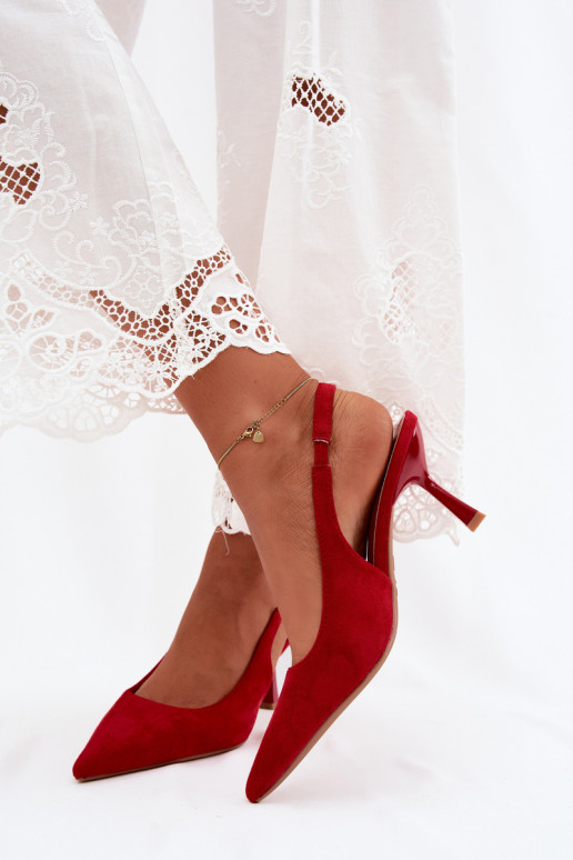 Damen Sandalen mit schmalen Absätzen aus rotem Kunstveloursleder Saria