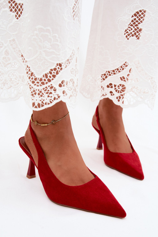 Damen Sandalen mit schmalen Absätzen aus rotem Kunstveloursleder Saria