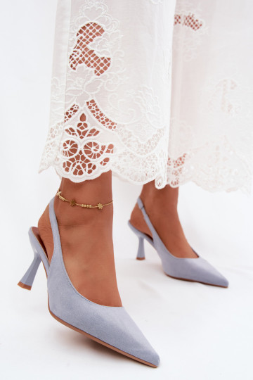 Damen Sandalen mit schmalen Absätzen aus blauem Kunstveloursleder Saria