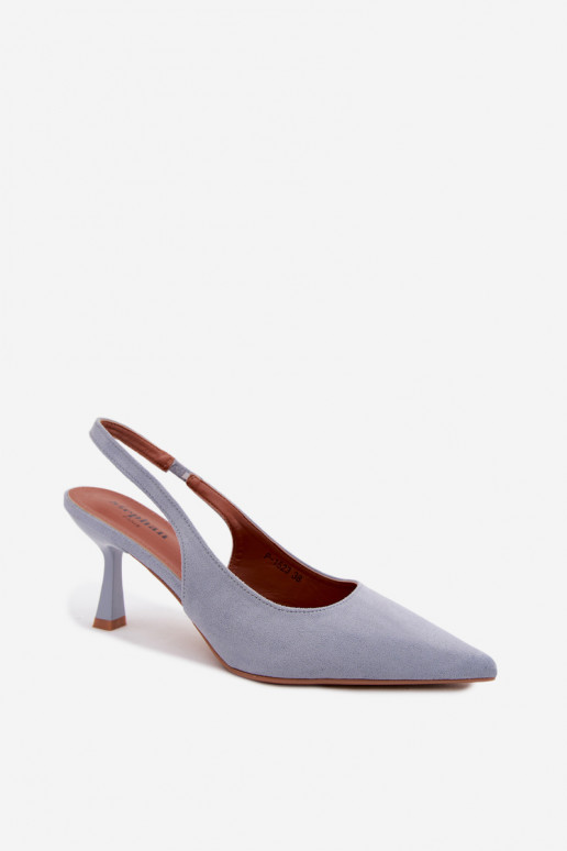 Damen Sandalen mit schmalen Absätzen aus blauem Kunstveloursleder Saria