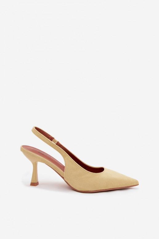 Gelbe Damen-Sandalen mit dünnen Absätzen aus Kunstveloursleder Saria