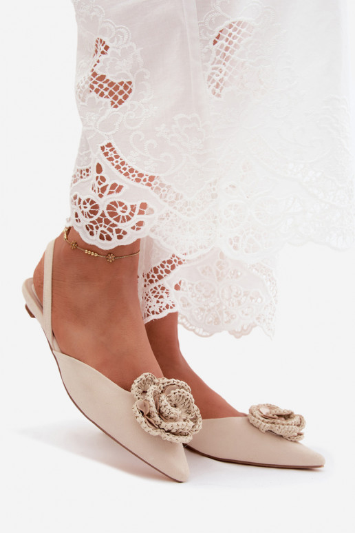 Damen Sandalen mit Dekoration aus elfenbeinfarbenem Kunstveloursleder Gardenia
