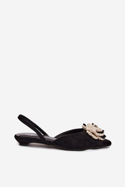 Damen Sandalen mit Dekoration aus schwarzem Kunstveloursleder Gardenia