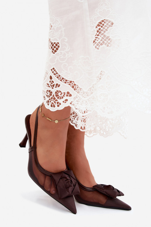 Netz-Sandalen mit Ornamenten und Absätzen in Schokolade Jasmina