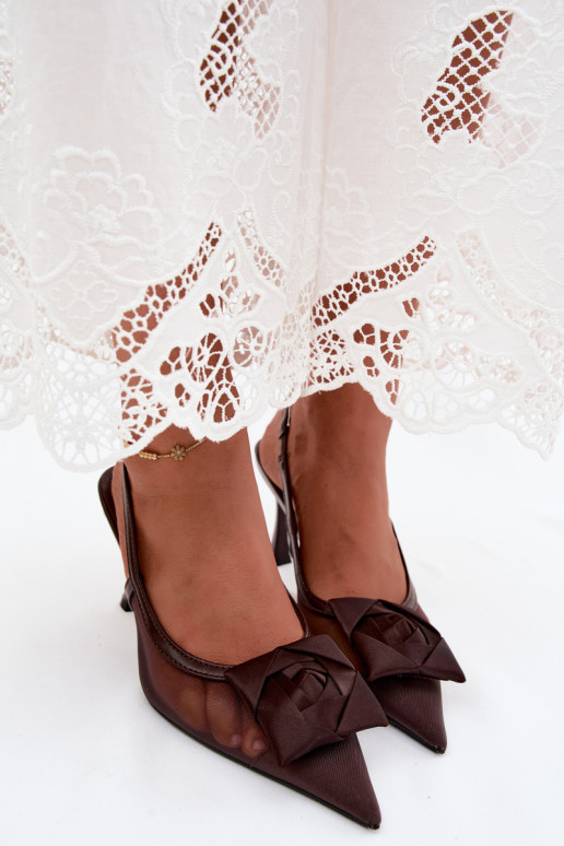 Netz-Sandalen mit Ornamenten und Absätzen in Schokolade Jasmina