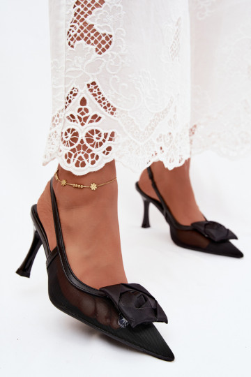 Netz Sandalen mit Ornamenten mit Absätzen Typu Klepsydra schZuarze Farbe Jasmina 2