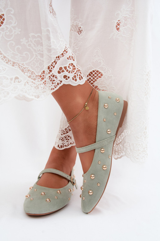 Ballerinas mit Dekoration und Riemen in Mint Cuddly