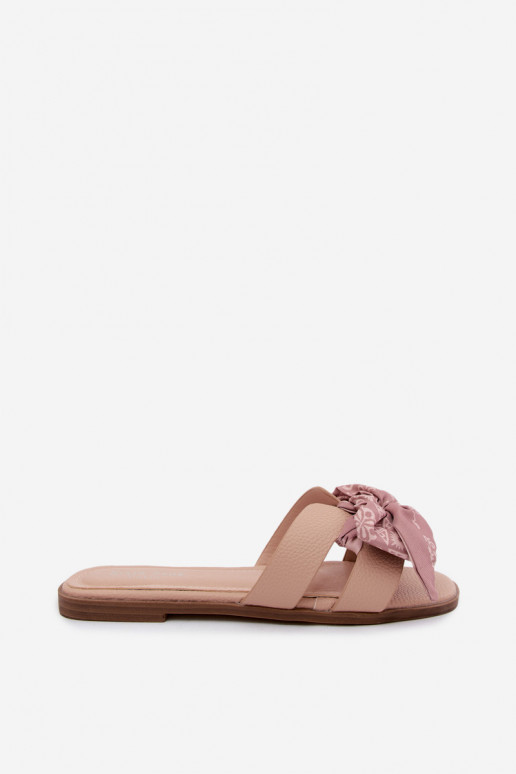 Damenhausschuhe mit breiten Absätzen mit Bändern Nude Caprissa