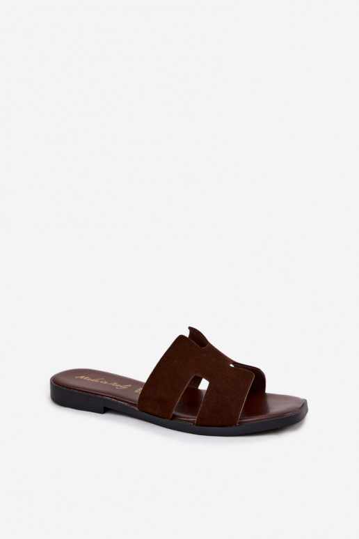 Faux-Suede Damenpantoletten mit Ausschnitten CzekoladoĮe Sunelle