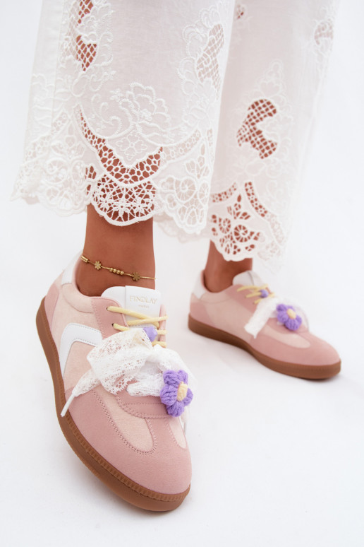 Damen-Sneaker mit schicken Blumen und einer Schleife in rosa Coastelle