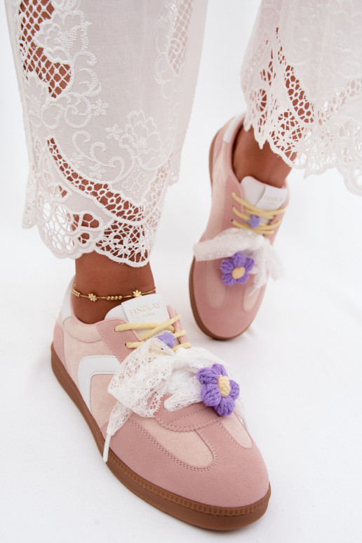 Damen-Sneaker mit schicken Blumen und einer Schleife in rosa Coastelle
