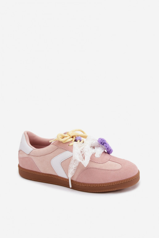 Damen-Sneaker mit schicken Blumen und einer Schleife in rosa Coastelle