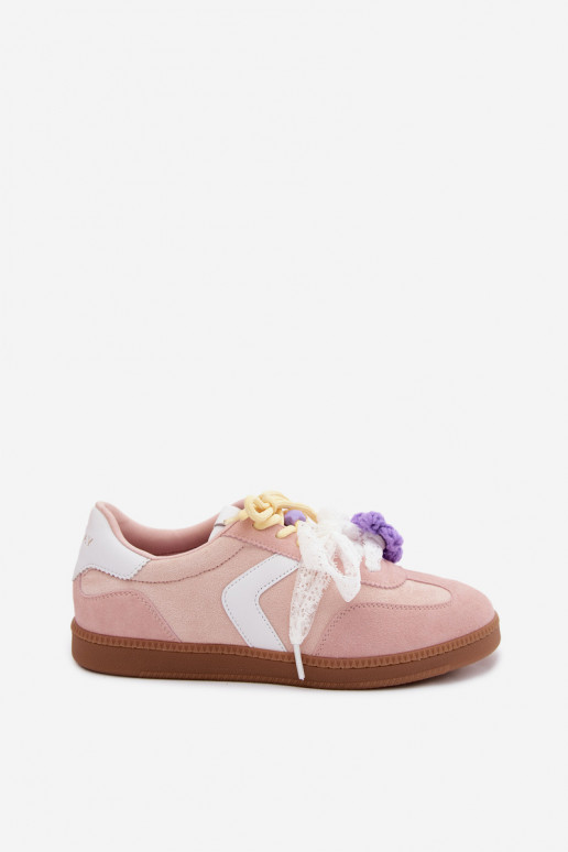 Damen-Sneaker mit schicken Blumen und einer Schleife in rosa Coastelle
