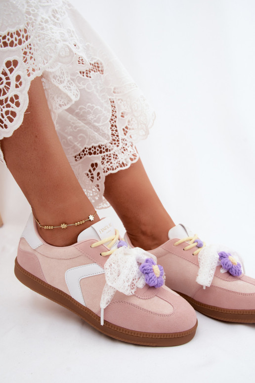 Damen-Sneaker mit schicken Blumen und einer Schleife in rosa Coastelle
