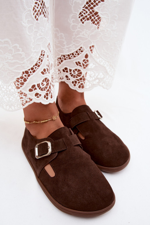 Damen Schuhe mit Schnallen aus Kunstveloursleder in schokoladenfarben Sombellia